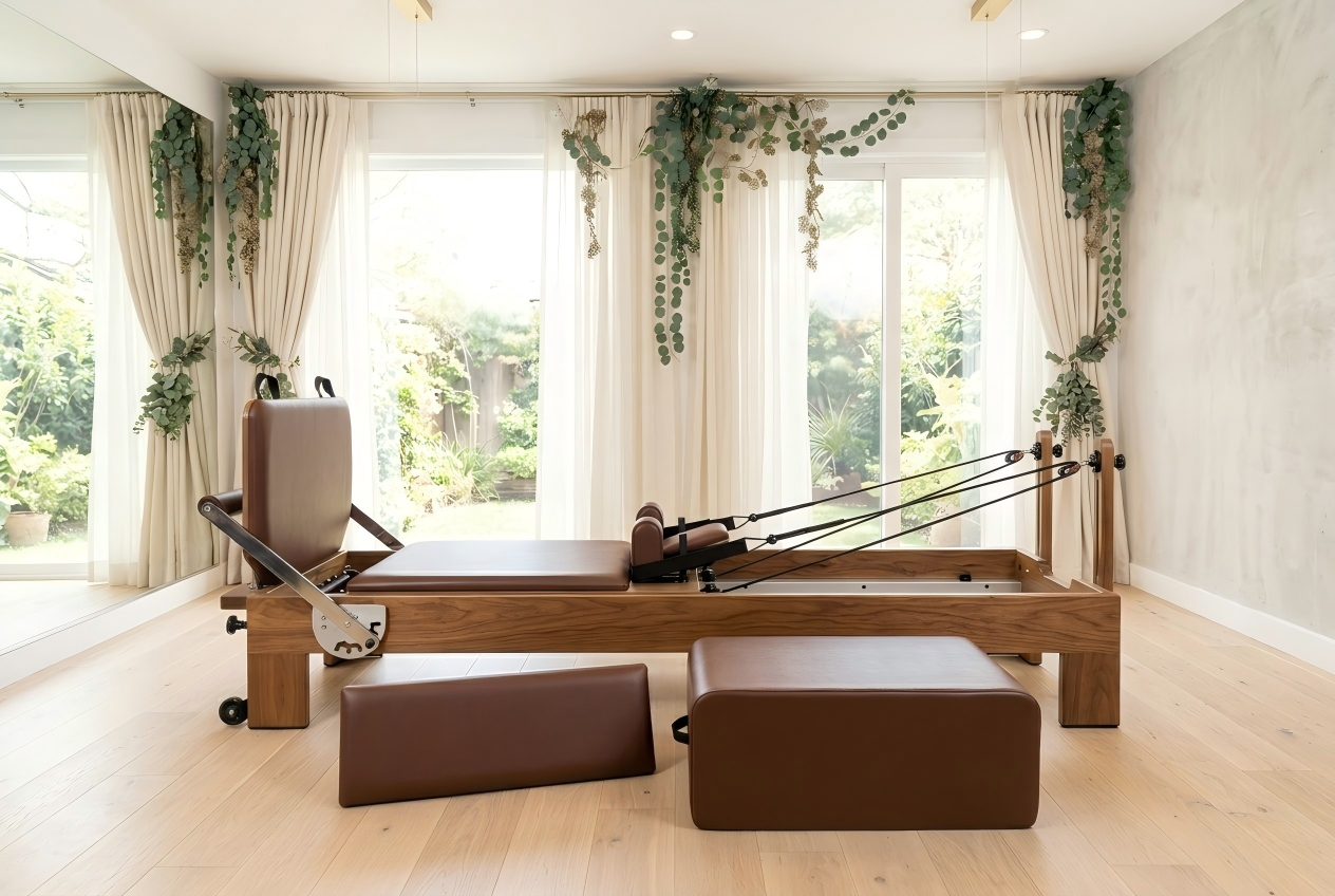 3D render example of a custom-branded Pilates Reformer