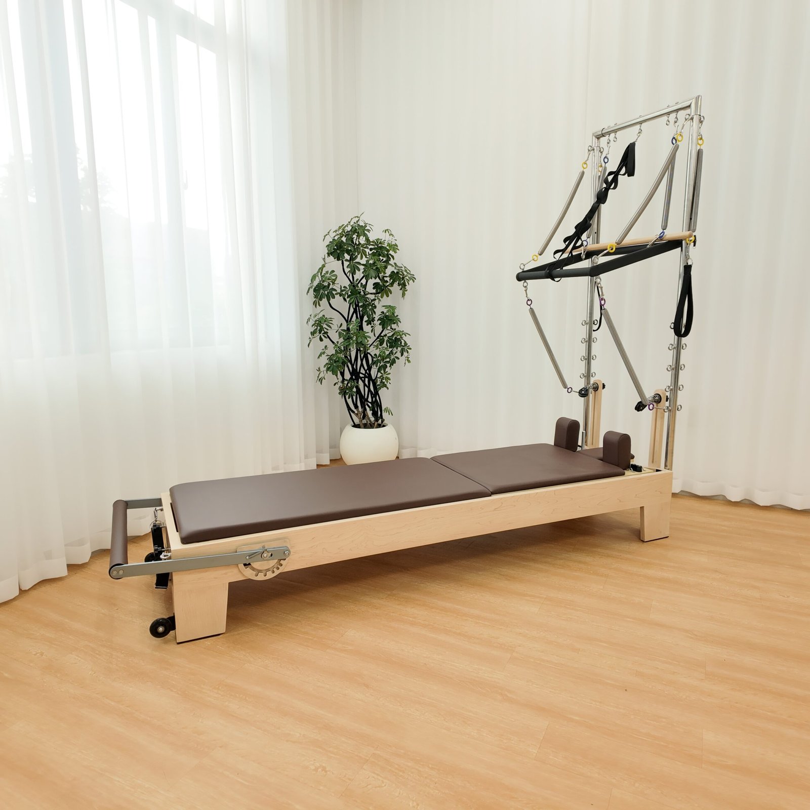 Solid Maple Wood Pilates Reformer with Half Tower
