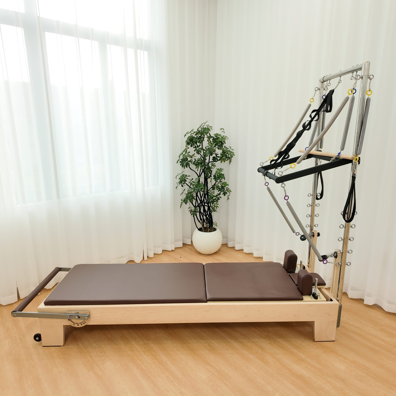 Solid Maple Wood Pilates Reformer with Half Tower
