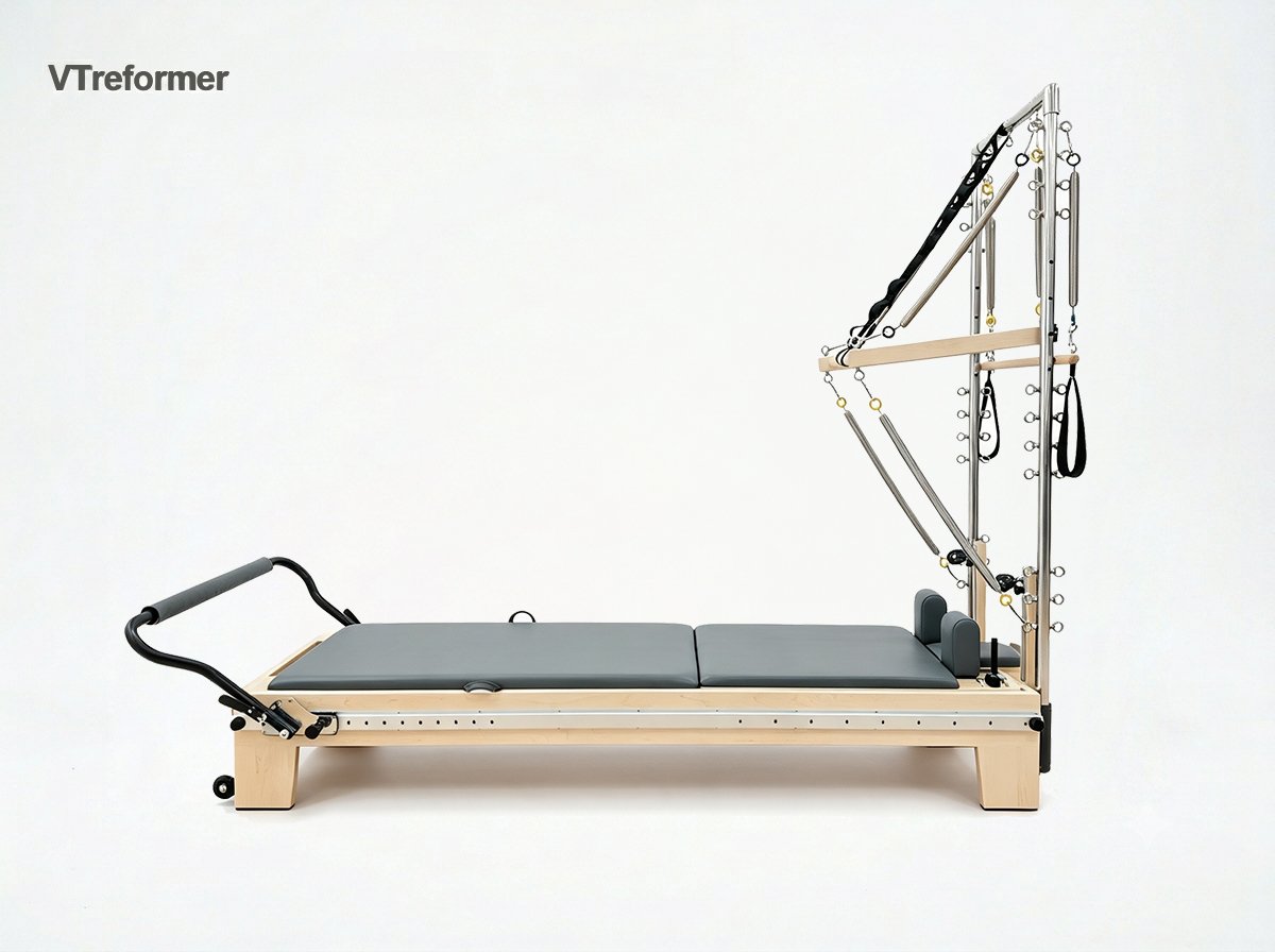Solid Maple Wood Pilates Reformer with Half Tower for Commercial Studios