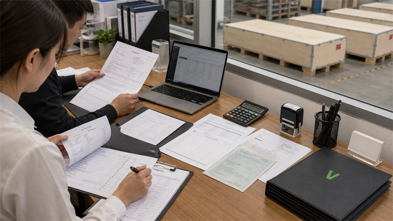 Export shipping documents laid out on a desk