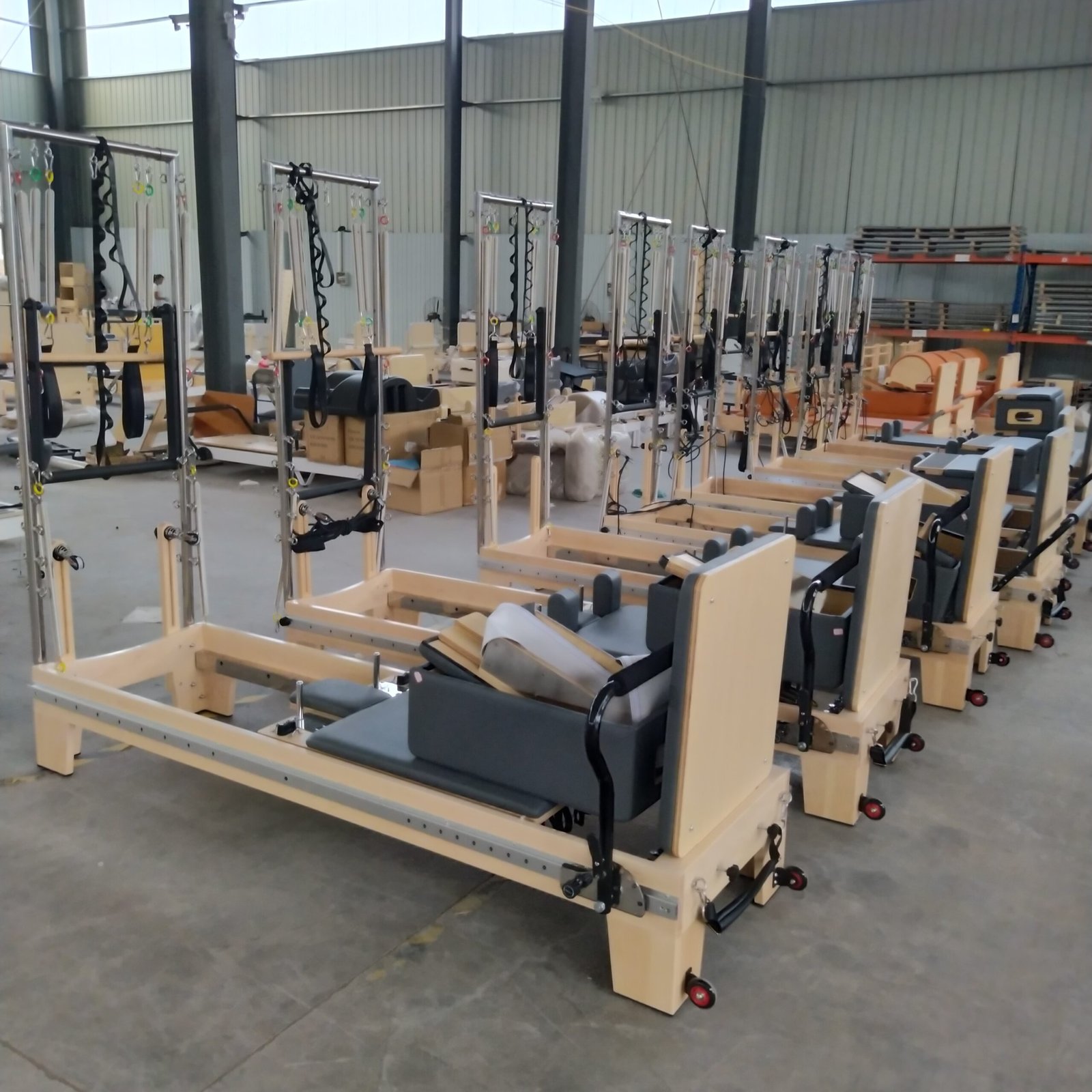 Solid Maple Wood Pilates Reformer with Half Tower for Commercial Studios