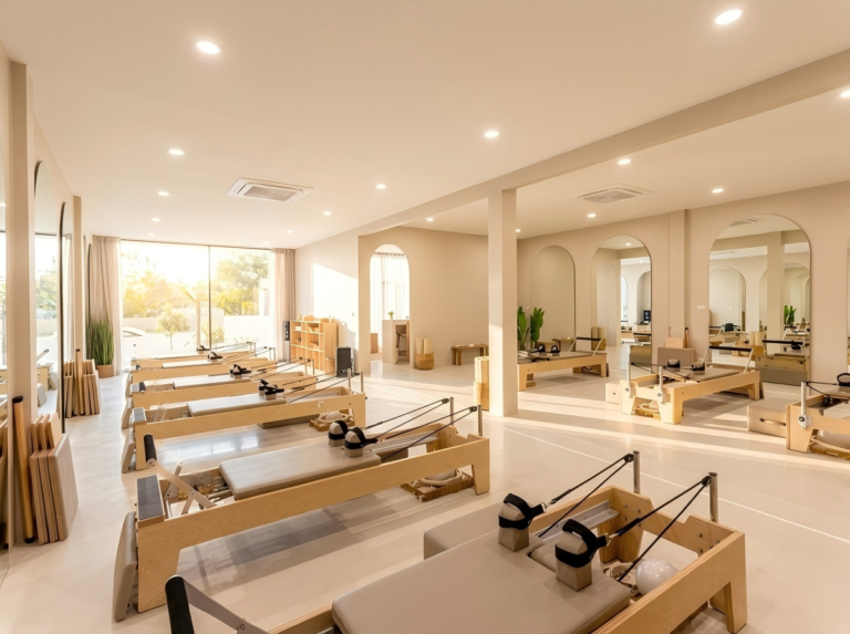 Wellness fitness center Pilates room with commercial equipment